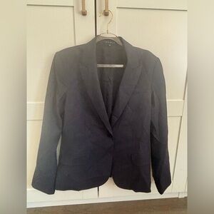 Theory One Button Wool Blazer Jacket Navy Blue Size 12 Classic City Chic
